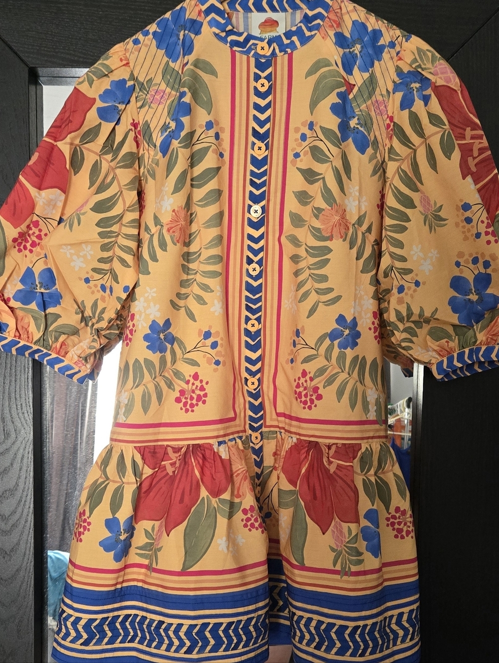 FARM Rio Yellow Floral Mini Dress with Blue & Orange Flowers - Picture 3 of 6